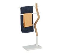 Relaxdays Towel Rack Standing, Dryer in Bent Design with 2 Bars, HxWxD: 85 x 43.5 x 20 cm, Wood & Metal, White/Natural