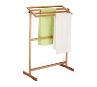 Relaxdays Free Walnut Wood Towel Holder, HxWxD: 98 x 66 x 31 cm, Airing Stand for Laundry and Clothes, Natural