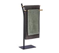 Relaxdays Free Towel Holder, HxWxD: 83.5 x 51.5 x 20cm, 2 Rails, Drying Stand, Rubberwood & Steel, Black/Brown, Wood