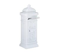 Relaxdays Freestanding Antique Mailbox, 101 x 34.5 x 31 cm, Nostalgic Post Box, Aluminium, British Design, White