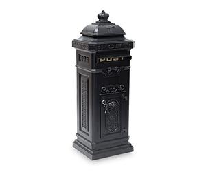Relaxdays Freestanding Antique Mailbox, 101 x 34.5 x 31 cm, Nostalgic Post Box, Aluminium, British Design, Black