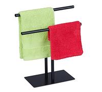 Relaxdays freestanding stand with two rails, no-drill towel rack, table top, jewellery organiser, small, black, Iron, 31 x 28,5 x 12 cm