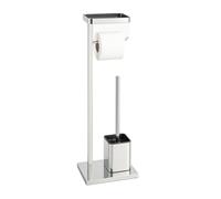 Relaxdays Freestanding Toilet Set with Shelf & Roll Holder, Stainless Steel, 65.5x25.5x12.5 cm, Silver