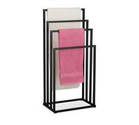 Relaxdays freestanding towel rack, HxWxD: 96.5 x 45 x 29 cm, metal, 4 rods, bathroom, black
