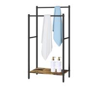 Relaxdays Freestanding Towel Rack with Shelf, 81.5x42x24 cm, Industrial, 2 Bars, Wood-Effect/Black