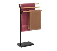 Relaxdays freestanding Towel Rail, HWD: 75 x 38.5 x 18 cm, Metal, Bamboo, 3 Bars, Bathroom, Black/Natural, Plastic, Iron