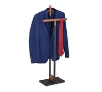 Relaxdays Valet Stand, for Shirts & Pants, Wood & Steel, Clothes Hanger for Men and Women, 112 x 47 x 20 cm, Black/Brown