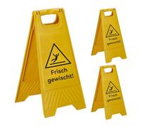Relaxdays Freshly Mopped Foldable Warning Signs, Set of 3, Double-Sided, Plastic, Yellow