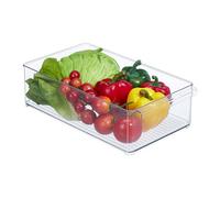 Relaxdays Fridge Container for Groceries, Easy-Care, with Handles, Plastic, HxWxD: 10 x 20.5 x 36.5 cm, Transparent