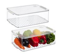 Relaxdays Fridge Organiser, Set of 2, Refrigerator Inserts, Lid & Date, Kitchen, HxWxD: 10.5 x 21 x 33 cm, Transparent