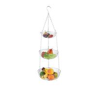 Relaxdays Fruit Basket Hanging, HxØ: 82 x 26.5 cm, 3 Tiers, Metal, Round Suspended Bowls for Fruit & Vegetables, Silver