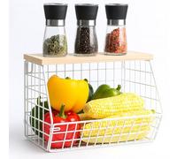 Relaxdays Fruit Basket Wall Shelf, Hanging Kitchen Organiser, HWD: 22x30x20 cm, Wire Basket, White/Natural