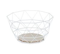 Relaxdays Fruit Bowl, Decorative Wire Basket, Fruits & Vegetables, Iron & Wood, Industrial Design, 14.5 x 28 cm, White