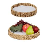 Relaxdays Fruit Bowl, Set of 2, Made from Water Hyacinth, Woven Design, Boho-style Table Decor, Wicker Basket, Natural, Plant fibre, 5 x 30 x 30 cm