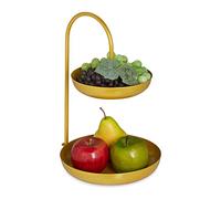 Relaxdays Fruit Etagere, 2 Tiers, Metal, HxWxD: 31x23x20 cm, Decorative Round Bowl, also for Vegetables & Biscuits, Gold, Iron
