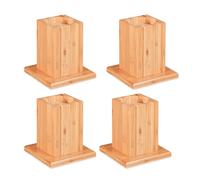 Relaxdays Furniture Riser Set Of 4, Height 14 cm,Table, Chair, Bed, Elephant Feet, 15.5x14.5x14.5 cm, Natural, Bamboo