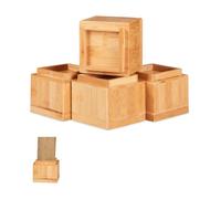 Relaxdays Furniture Riser Set Of 4, 8.5 cm Rise, Table, Chairs, Beds, Elephant Feet, 10x11.5x11.5 cm, Natural, Bamboo