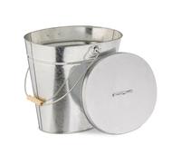 Relaxdays Bucket, with Lid, 12 L, Bin, Wooden Handle, for Coal & Ash, Fireplace, Stove, Galvanised Steel, Silver, 34 x 35 x 28 cm