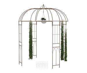 Relaxdays Garden Arbour, Metal Pavilion, HWD: 269x211x211 cm, Patio Gazebo, Climbing Support for Plants, Pergola, Brown