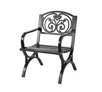 Relaxdays garden, armrests, extra wide, metal, vintage outdoor chair, HWD: 85.5 x 60 x 56 cm, black, Steel, Cast iron