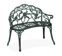 Relaxdays Garden Bench, 2-Seater, Balcony & Patio, Aluminium & Cast Iron, HWD: 79x99x56 cm, Outdoor Seat, Black/Green