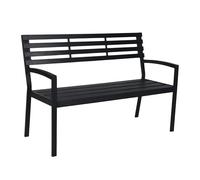 Relaxdays garden bench, 2-seater, HxWxD: 88 x 128 x 59 cm, WPC & metal, patio bench, terrace, balcony, black