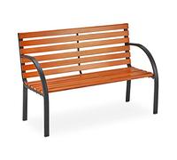 Relaxdays garden bench, 2 seater, made of wooden slats, outdoor park bench, 123 x 56 x 83.5 cm (LxWxH), brown/black