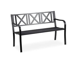 Relaxdays Garden Bench, 2 Seater Terrace, Balcony, Solid Steel, Pretty Stable Bench, 80.5 x 127 x 63 cm, Black