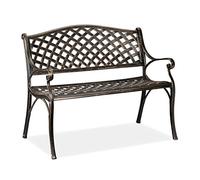 Relaxdays Garden Bench, 2 Seater, Terrace & Patio, Antique-Looking Design, Aluminium, Weatherproof, Black-Bronze, 102 x 60 x 82 cm