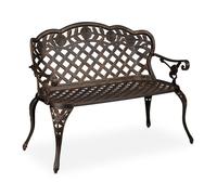 Relaxdays Garden Bench, 2 Seater, Roses, Terrace, Balcony, Cast Aluminium, Antique Look, 84x111.5x56 cm, Black/Bronze
