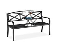 Relaxdays Garden Bench with Folding Table, 3 Seater, Heavy Duty, Garden Metal Balcony Bench, H x D: 87.5 x 150 x 56 cm, Black
