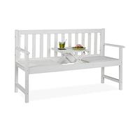 Relaxdays Bench with Integrated Folding Table, 3-Seater, Wooden, Garden & Balcony, HxWxD: 90x152x56 cm, White
