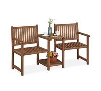 Relaxdays Garden Bench with Integrated Table, 2-Seater, Sturdy Wooden Loveseat, Garden Balcony, HWD: 86x161x61cm, Brown