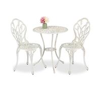 Relaxdays Garden Bistro Set, 3-Piece, Table & 2 Chairs, Antique Style, Patio Furniture, Outdoor Dining, White/Bronze, Aluminium, 67 x 60 cm