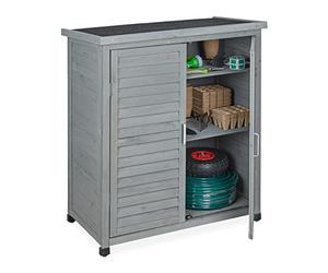 Relaxdays Garden Cabinet, 3 Compartments, Flat Roof with Slope, Double Door, 97 x 86.5 x 47 cm, Tool Storage, Wood, Grey