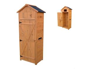 Relaxdays garden cabinet, pine, weatherproof roof, 3 removable shelves, folding table, HWD: 180.5 x 75 x 50 cm, orange