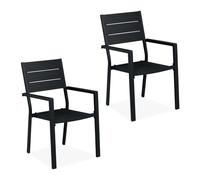 Relaxdays Garden Chair Set of 2, HxWxD 90 x 53,5 x 59 cm, Balcony Seats, Armrests, Metal, Modern Patio Furniture, Black, 90x53.5x59 cm