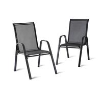 Relaxdays Garden Chairs Set of 2, High-Back, Armrests, Stackable, Up to 150 kg, Polyester/Metal, Anthracite 90x56x65cm