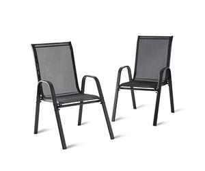 Relaxdays Garden Chairs Set of 2, High-Back, Armrests, Stackable, Up to 150 kg, Polyester/Metal, Anthracite 90x56x65cm