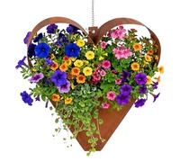 Relaxdays Garden Decoration, Rust-Finish Metal, HxWxD: 27 x 27 x 10 cm, Heart Planter Hanging Pot, Brown