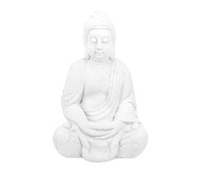 Relaxdays Garden Decoration Sculpture Sitting Buddha 70 cm, Weatherproof, Idea, for Indoors and Outside, White