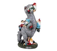 Relaxdays garden figurine - dinosaur devouring garden gnomes, colourful