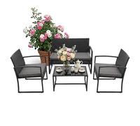 Relaxdays Garden Furniture Set, 4-Piece Polyrattan Seating, 2-Seater Bench, 2 Chairs & Glass Table, Outdoor, Black, 78x1