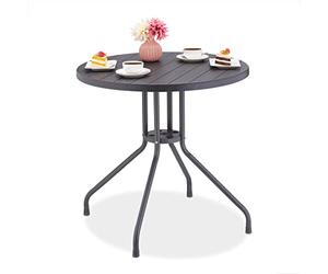 Relaxdays Garden, H x Ø: 75 x 80 cm, Wood-Look Balcony, Plastic & Steel, Round Patio Table, Grey, 75x80x80 cm