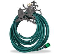 Relaxdays Garden Hose Holder, Cast Iron, Owl, Nostalgic Hose Reel, Wall-Mounted