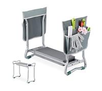 Relaxdays Garden Kneeler, with Pouches for Tools, Padded, Gardening & Weeding, up to 150 kg, Folding Mat, Silver/Grey