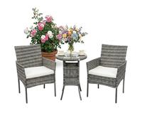 Relaxdays Garden Lounge Set, 3-Piece Rattan Seating for 2, Armchairs & Glass Table, Outdoor, Grey, 80x55x59 cm