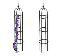 Relaxdays Garden Obelisk, Set of 2, 100 cm Tall, Support for Climbing Plants, Free-Standing, Rose Cage, Metal, Black