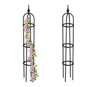 Relaxdays Garden Obelisk, Set of 2, 100 cm Tall, Support for Climbing Plants, Metal, Free-Standing, Rose Cage, Black, Steel