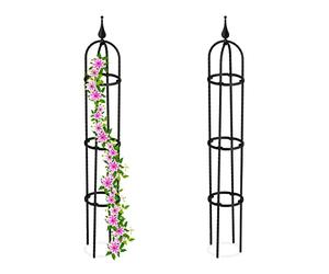 Relaxdays Garden Obelisk, Set of 2, 100 cm Tall, Support for Climbing Plants, Metal, Free-Standing, Rose Cage, Black